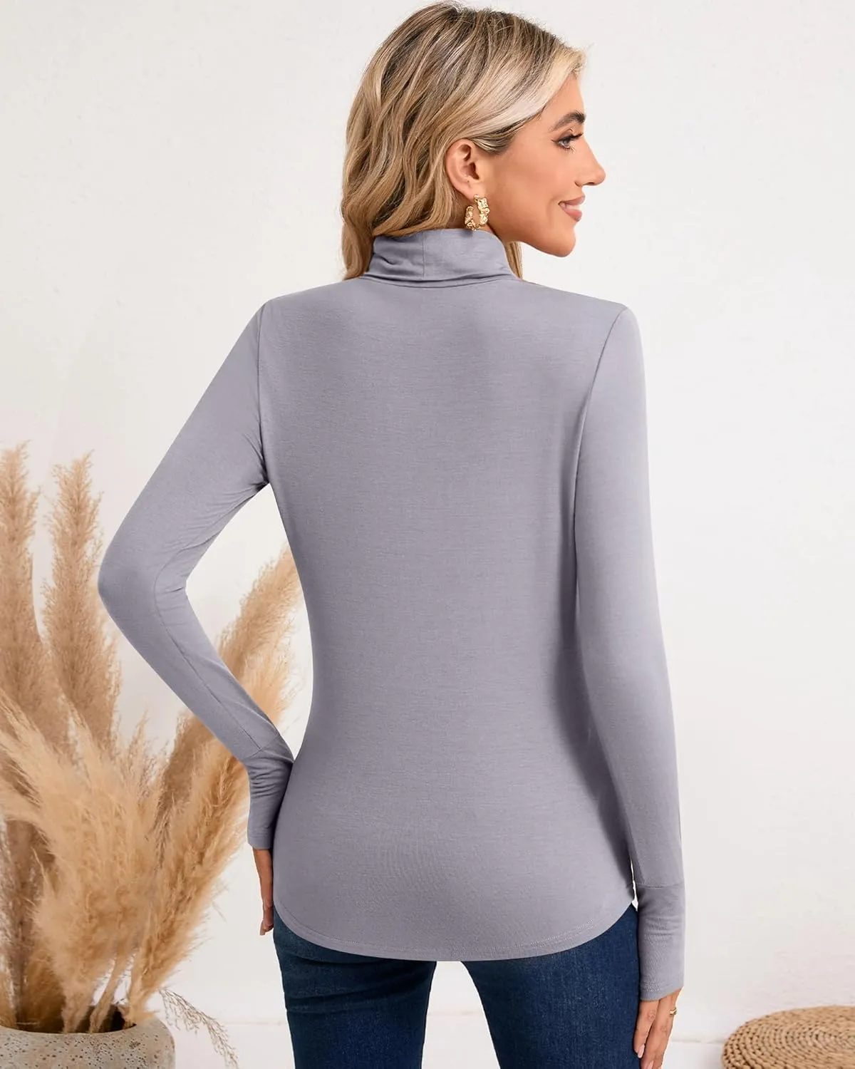 Riyiper 3 Pack Women's Turtleneck Shirts, Long Sleeve Slim Undershirts Lightweight Thumb Holes T Shirts Basic Active Tops
