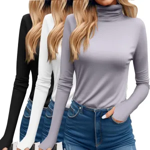 Riyiper 3 Pack Women's Turtleneck Shirts, Long Sleeve Slim Undershirts Lightweight Thumb Holes T Shirts Basic Active Tops