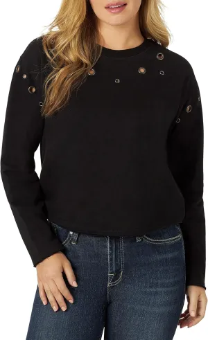 Rock & Republic Women's Grommet Cropped Crew Neck Sweatshirt