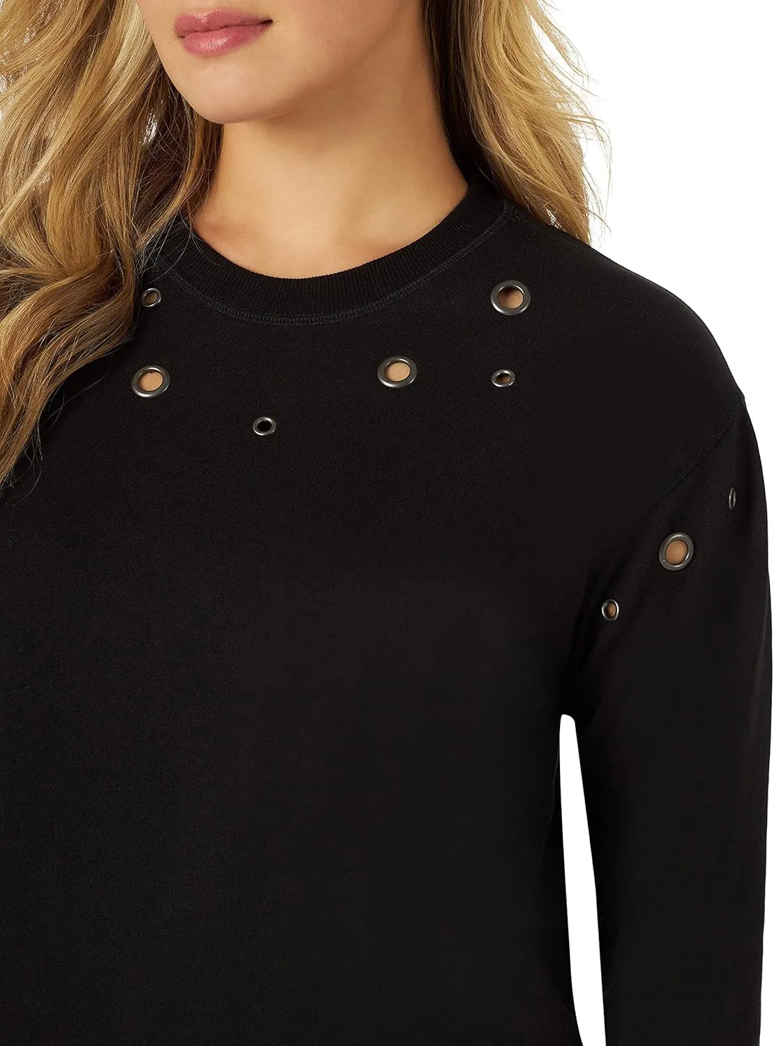 Rock & Republic Women's Grommet Cropped Crew Neck Sweatshirt