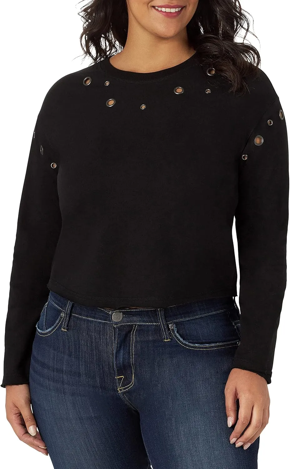Rock & Republic Women's Grommet Cropped Crew Neck Sweatshirt