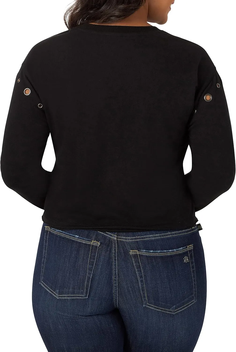 Rock & Republic Women's Grommet Cropped Crew Neck Sweatshirt