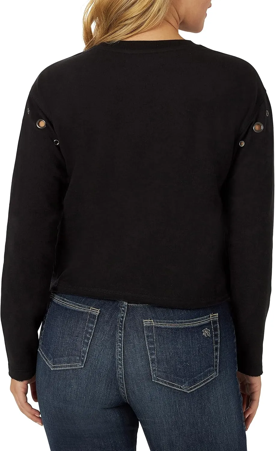 Rock & Republic Women's Grommet Cropped Crew Neck Sweatshirt
