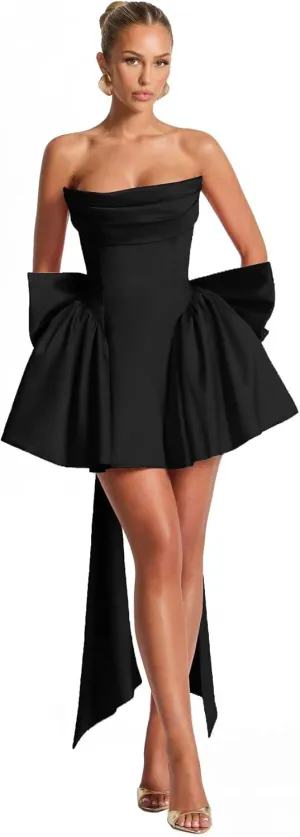 Satin Homecoming Dresses 2025 A-Line Strapless Corset Cocktail HOCO Dress with Bow Cocktail Party Gown