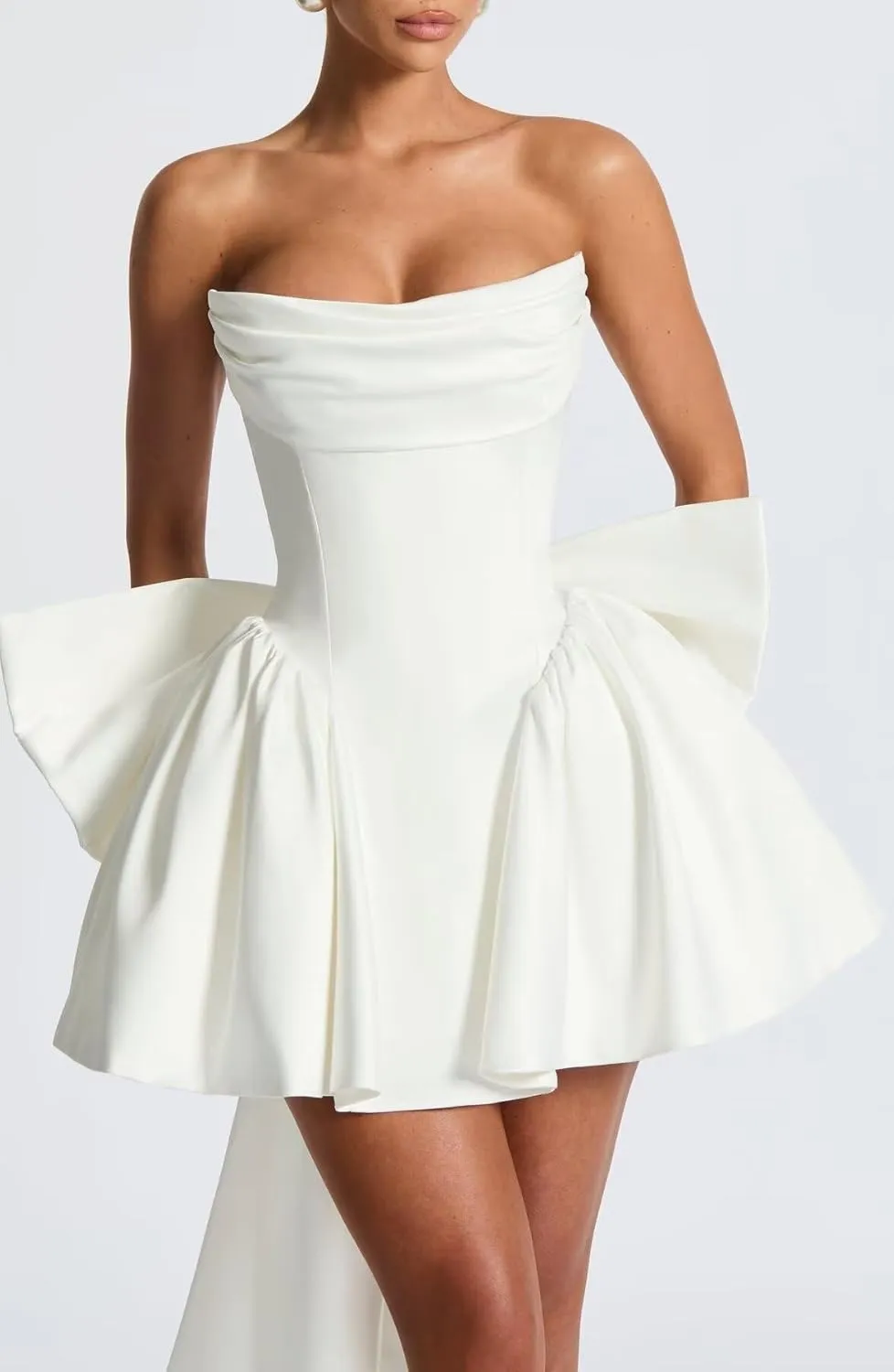 Satin Homecoming Dresses 2025 A-Line Strapless Corset Cocktail HOCO Dress with Bow Cocktail Party Gown