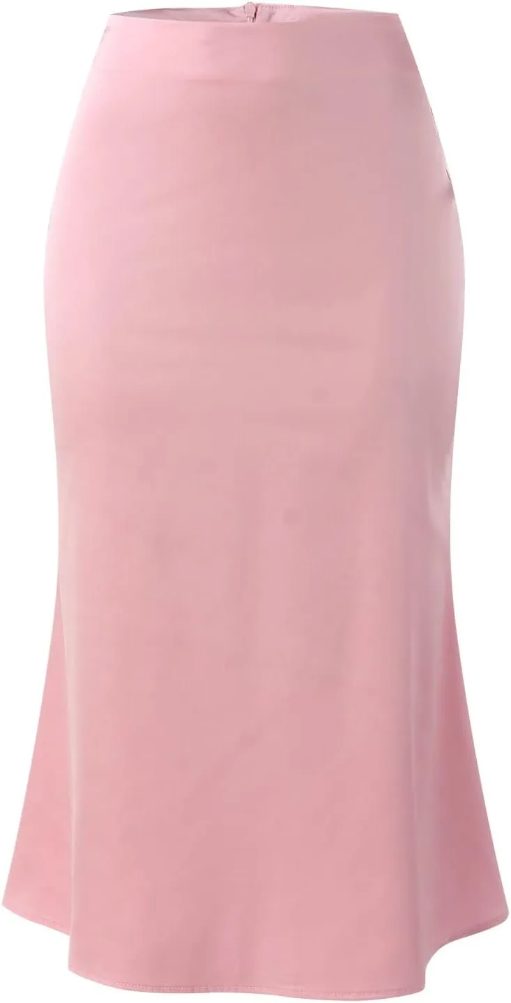 Satin Skirts for Women High Waisted Elegant Midi Length Dress Skirt with Front Tie Detail and Flowy Silhouette