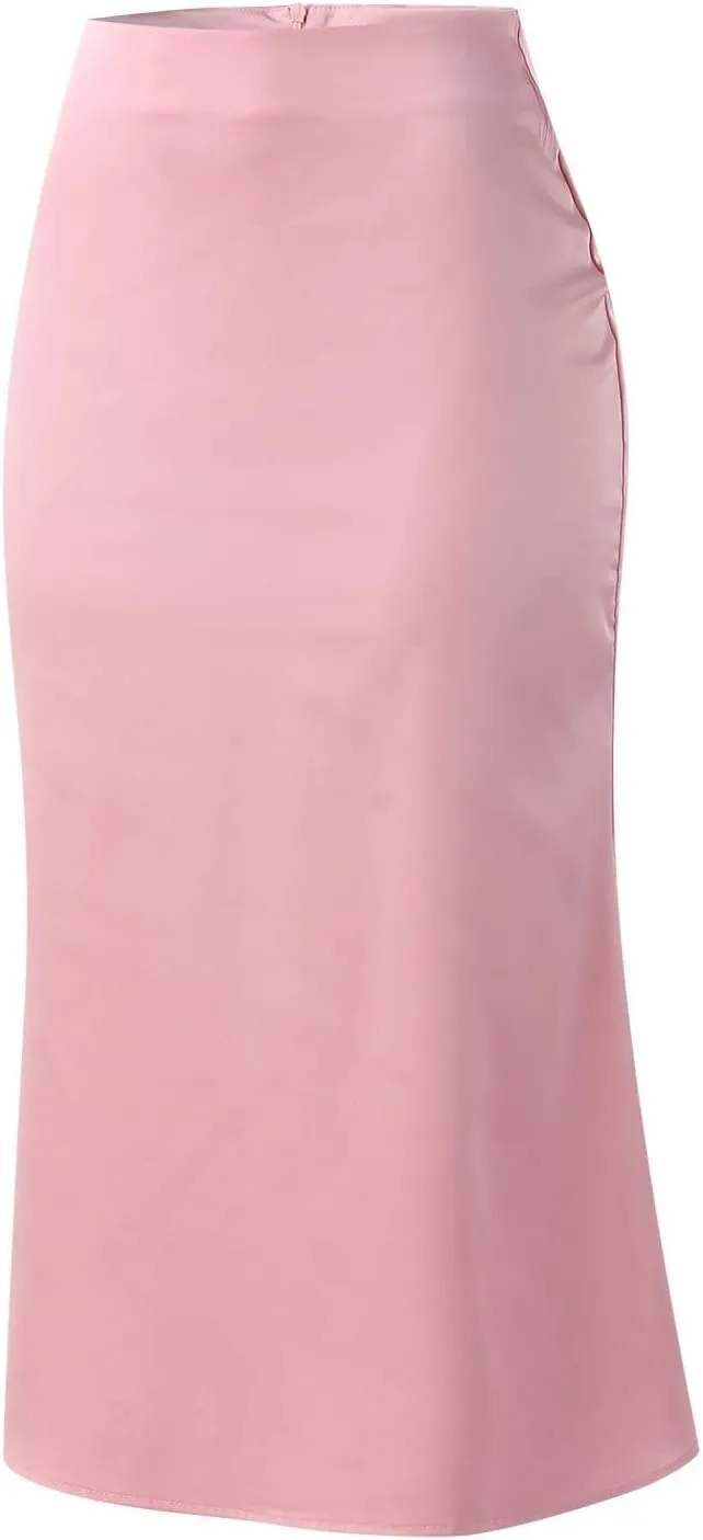 Satin Skirts for Women High Waisted Elegant Midi Length Dress Skirt with Front Tie Detail and Flowy Silhouette