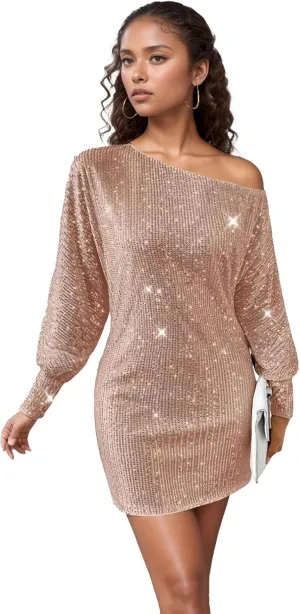 Sequin Dress for Women Sparkly Homecoming Dresses One Shoulder Party Glitter Mini Dresses for Prom Cocktail Gowns