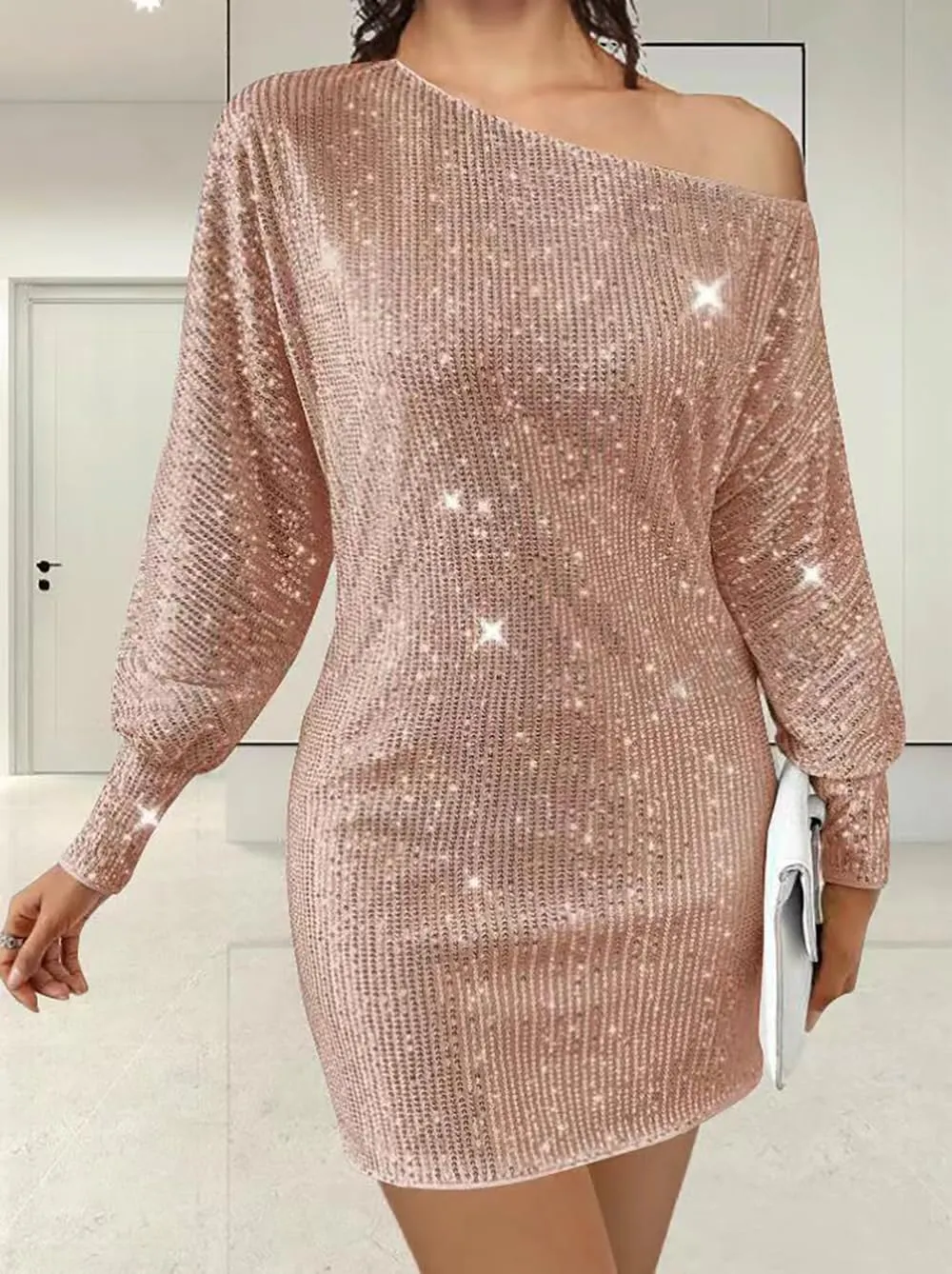 Sequin Dress for Women Sparkly Homecoming Dresses One Shoulder Party Glitter Mini Dresses for Prom Cocktail Gowns