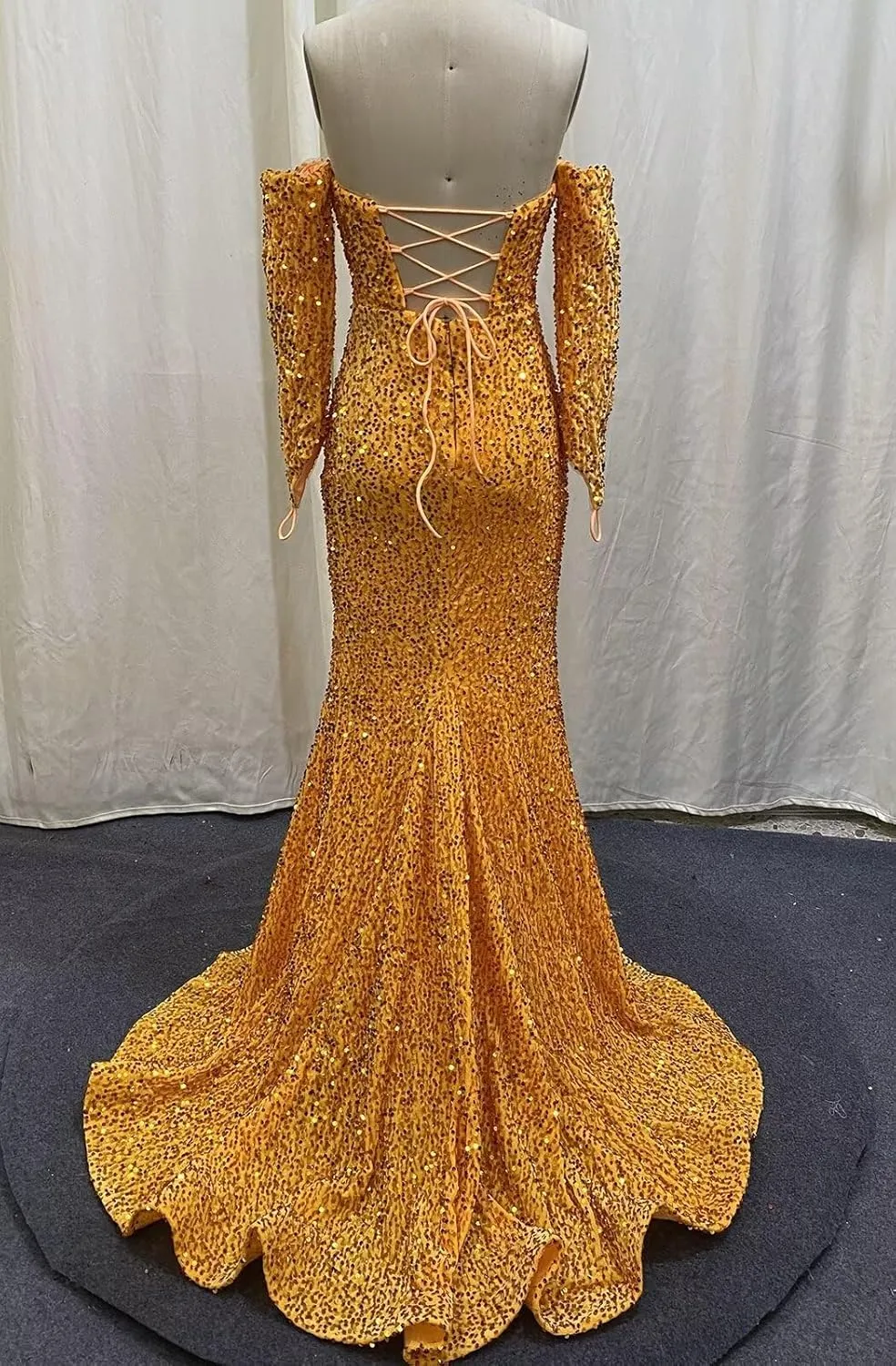 Sequin Mermaid Evening Dresses with Sleeves Detachable Sparkly Prom Dresses with Slit Homecoming Dresses Long