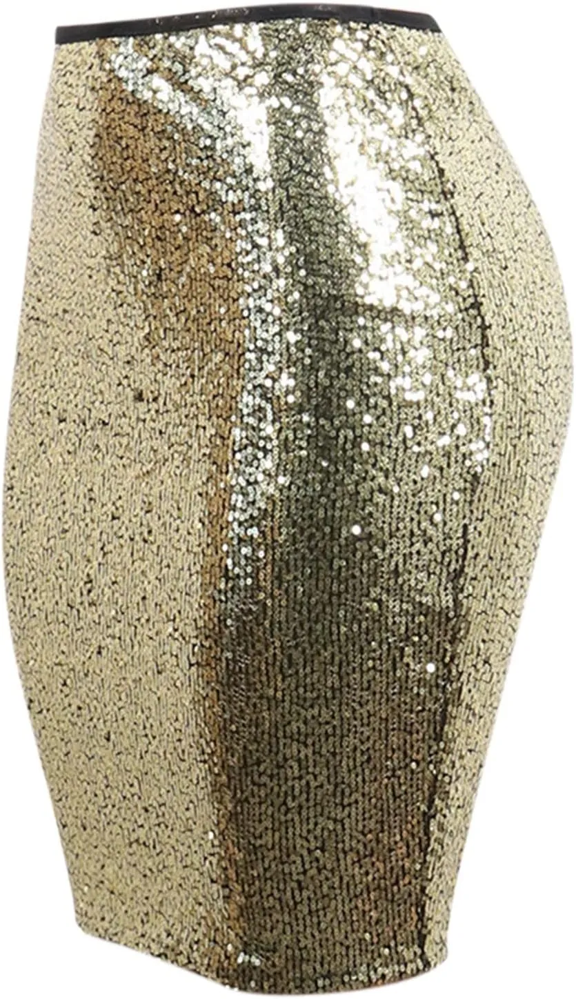 Sequin Skirt for Women, Sparkly Skirts, Sexy Glitter High Waist Casual Midi Skirt Bodycon for Holiday/Party/Business