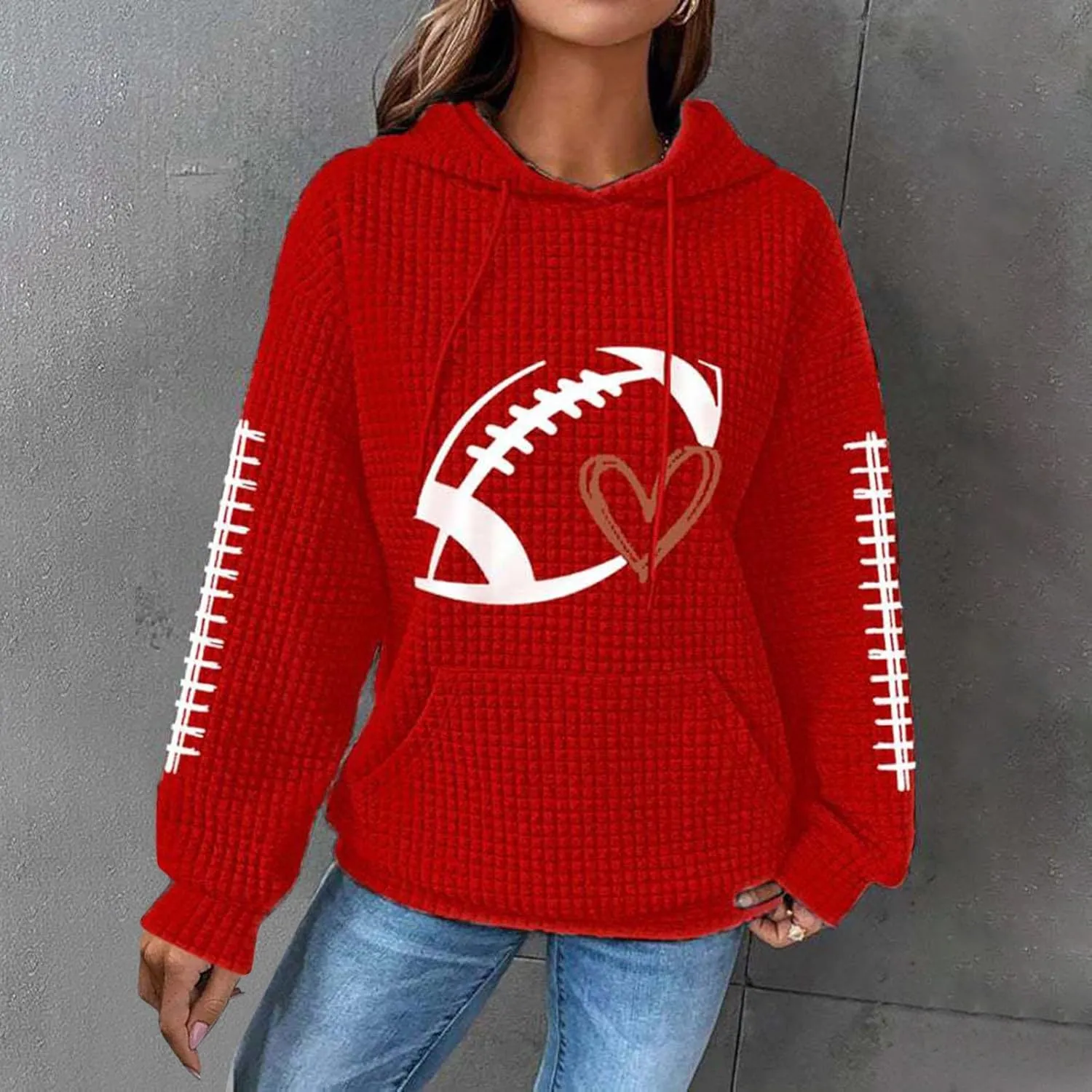 SHAOBGE Women Waffle Knit Cute Hoodies Drawstring Pullover Sweatshirts Fashion Casual Sweaters Comfy Fall Clothes Outfits
