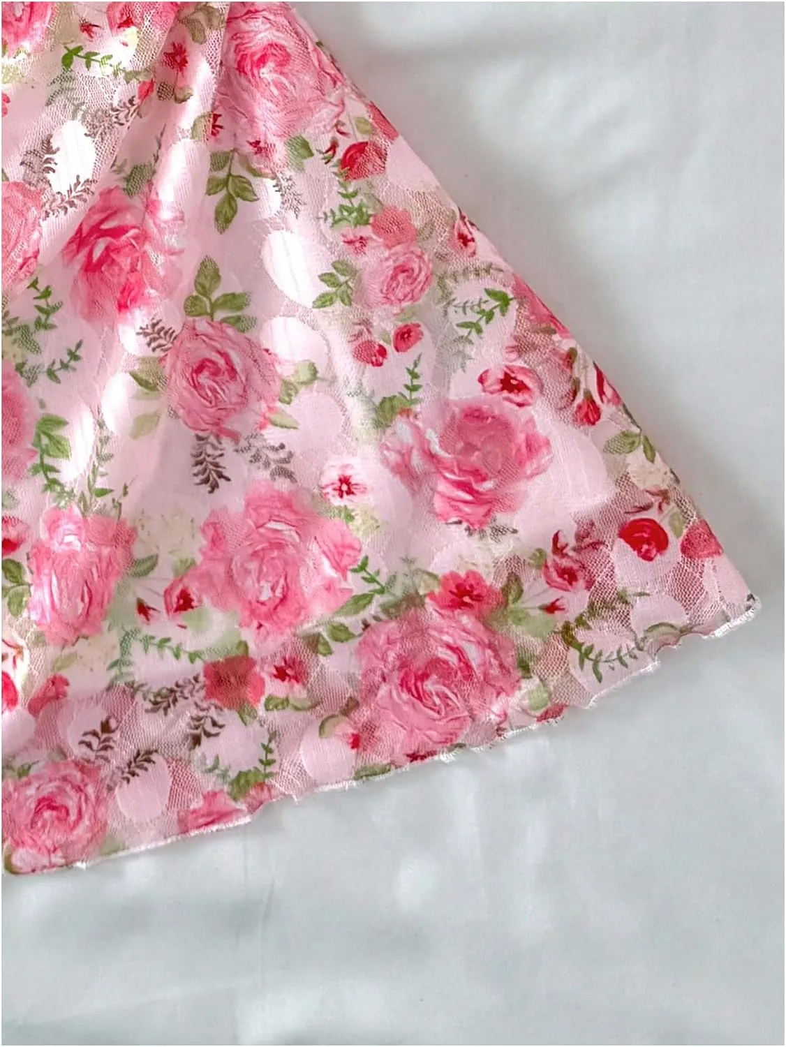 SHENHE Girl's Floral Ruched Spaghetti Strap Sundress Mesh A Line Flowy Boho Mini Dress