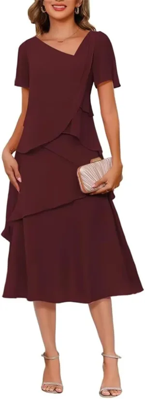 Short Mother of The Bride Dresses for Wedding 2025 Chiffon A Line Evening Dress with Sleeve