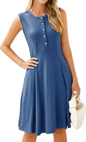 Simplee Womens 2025 Summer Mini Dress - Casual Sleeveless Button Down Vacation Short Sundress with Pockets