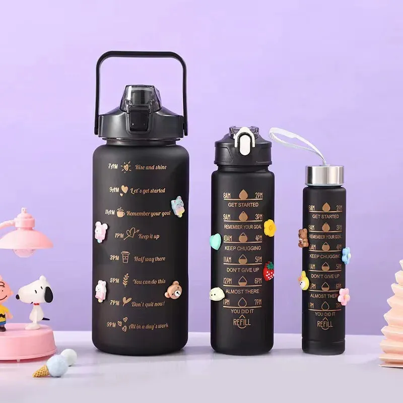 SINOTAO  -  3pcs Set Gym Bottles with Time Graduated Space Water Cup High Capacity Portable Plastic Cups Outdoor Travel Water Bottle Set