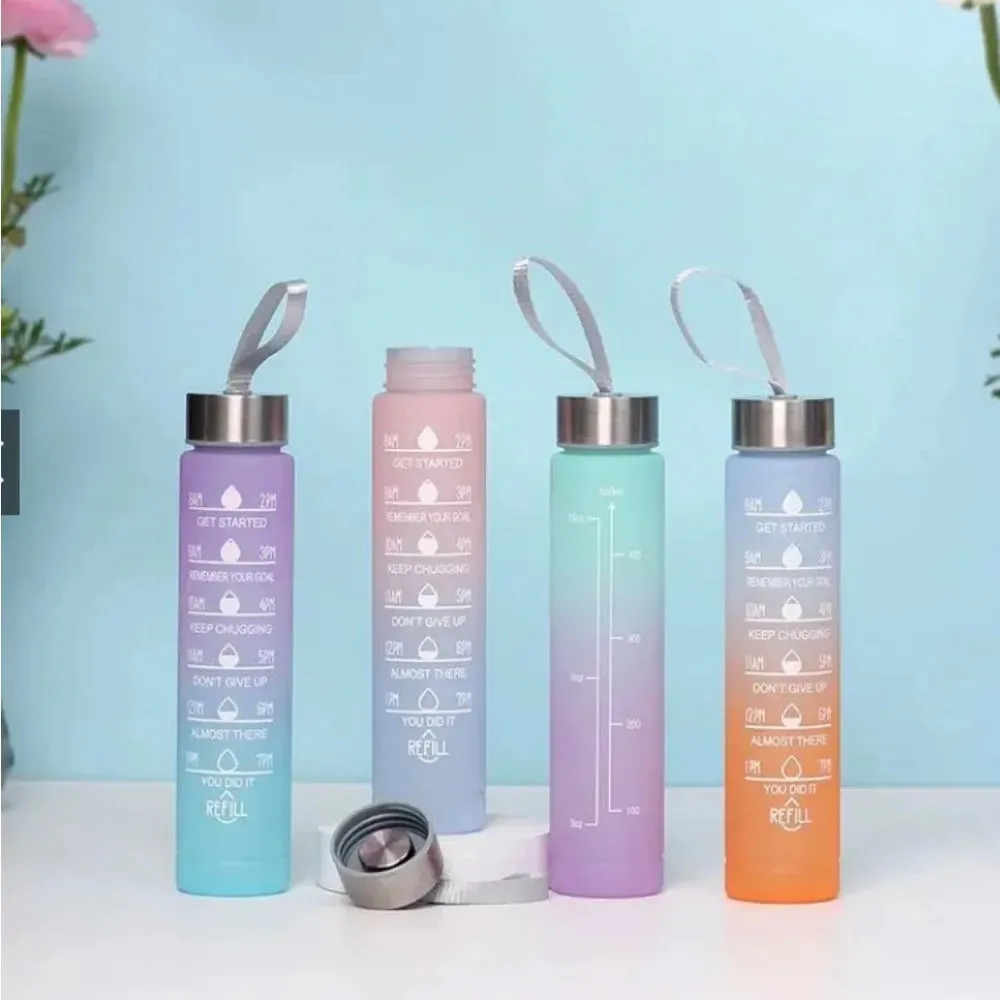 SINOTAO  -  3pcs Set Gym Bottles with Time Graduated Space Water Cup High Capacity Portable Plastic Cups Outdoor Travel Water Bottle Set