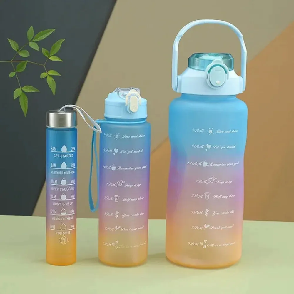 SINOTAO  -  3pcs Set Gym Bottles with Time Graduated Space Water Cup High Capacity Portable Plastic Cups Outdoor Travel Water Bottle Set