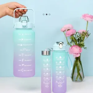 SINOTAO  -  3pcs Set Gym Bottles with Time Graduated Space Water Cup High Capacity Portable Plastic Cups Outdoor Travel Water Bottle Set