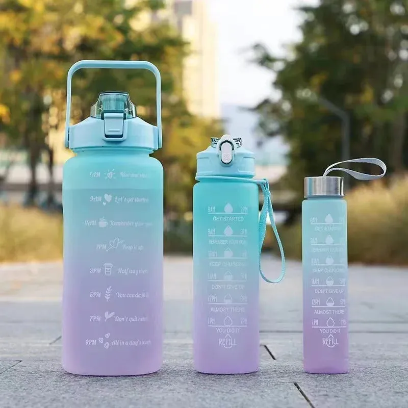 SINOTAO  -  3pcs Set Gym Bottles with Time Graduated Space Water Cup High Capacity Portable Plastic Cups Outdoor Travel Water Bottle Set