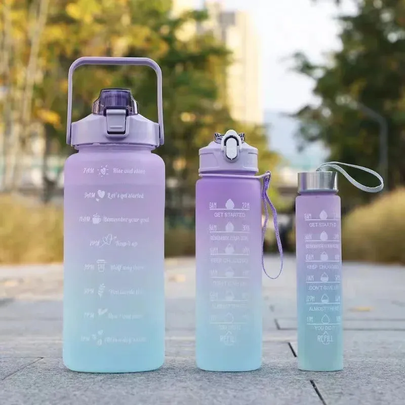 SINOTAO  -  3pcs Set Gym Bottles with Time Graduated Space Water Cup High Capacity Portable Plastic Cups Outdoor Travel Water Bottle Set
