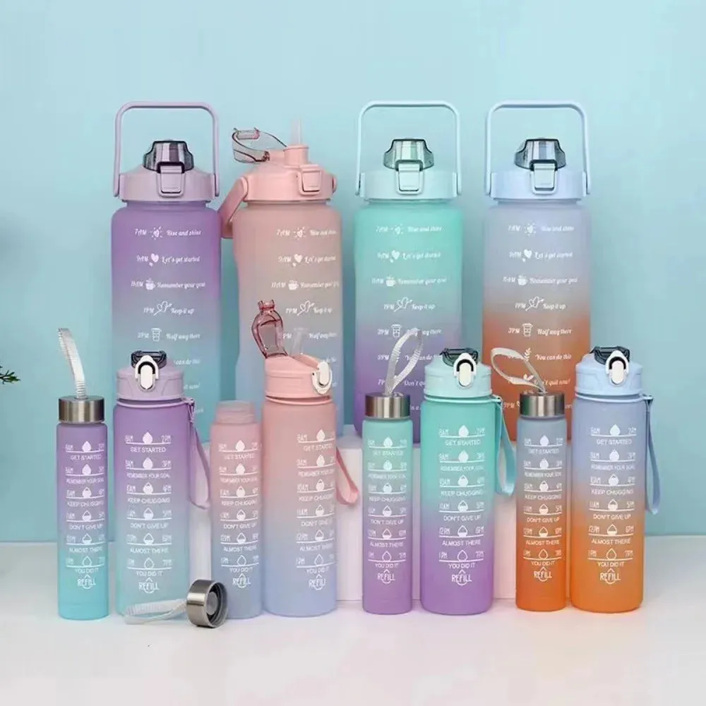 SINOTAO  -  3pcs Set Gym Bottles with Time Graduated Space Water Cup High Capacity Portable Plastic Cups Outdoor Travel Water Bottle Set