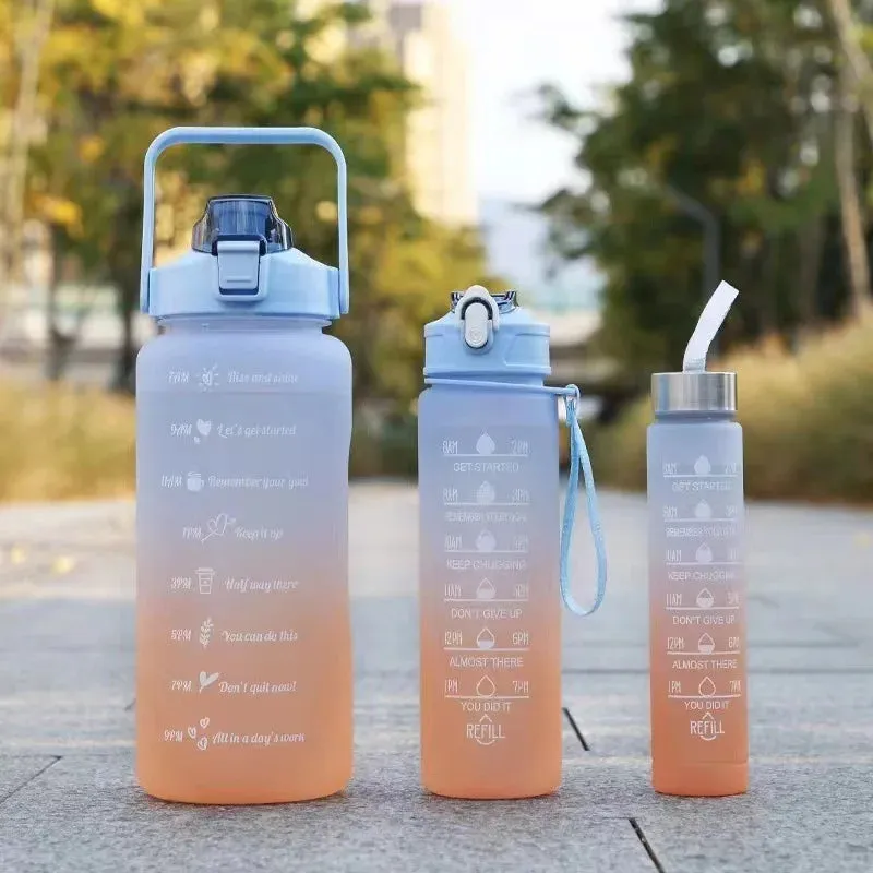 SINOTAO  -  3pcs Set Gym Bottles with Time Graduated Space Water Cup High Capacity Portable Plastic Cups Outdoor Travel Water Bottle Set