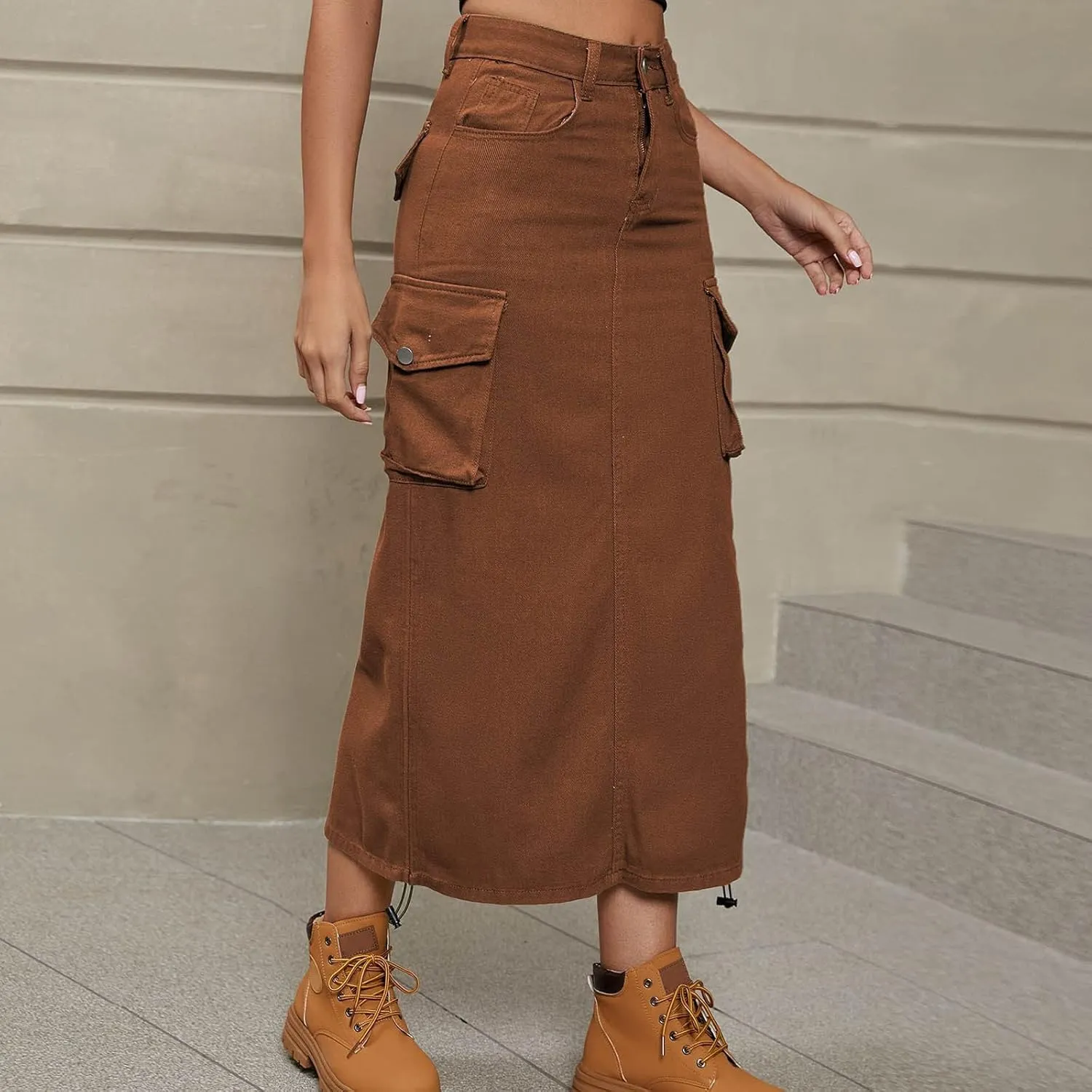 Skirts for Women Spring Summer Casual Work Skirt Trendy High Waisted Bodycon Skirt Denim Cargo Skirts with Pockets