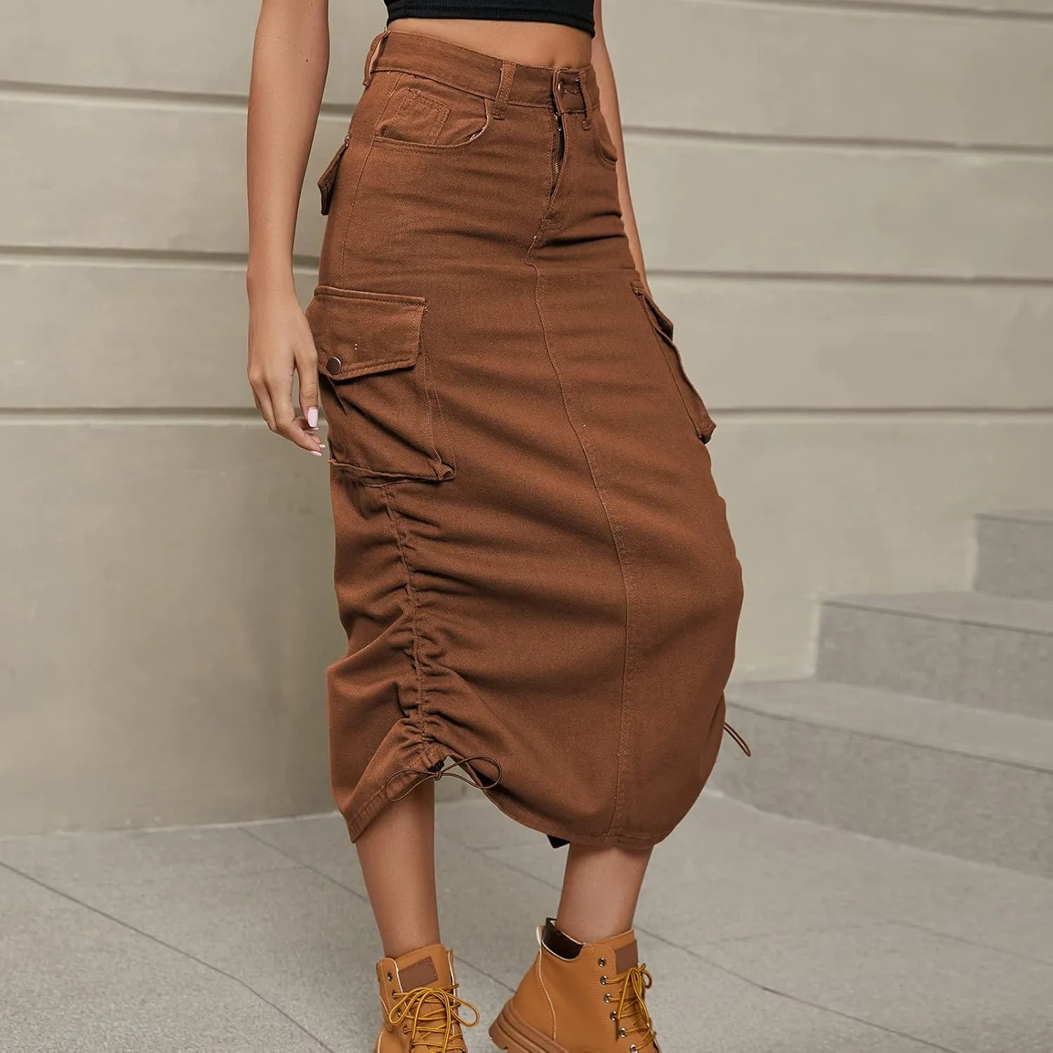 Skirts for Women Spring Summer Casual Work Skirt Trendy High Waisted Bodycon Skirt Denim Cargo Skirts with Pockets