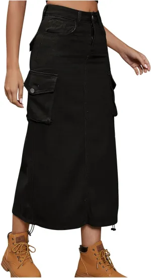 Skirts for Women Spring Summer Casual Work Skirt Trendy High Waisted Bodycon Skirt Denim Cargo Skirts with Pockets
