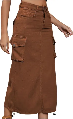 Skirts for Women Spring Summer Casual Work Skirt Trendy High Waisted Bodycon Skirt Denim Cargo Skirts with Pockets