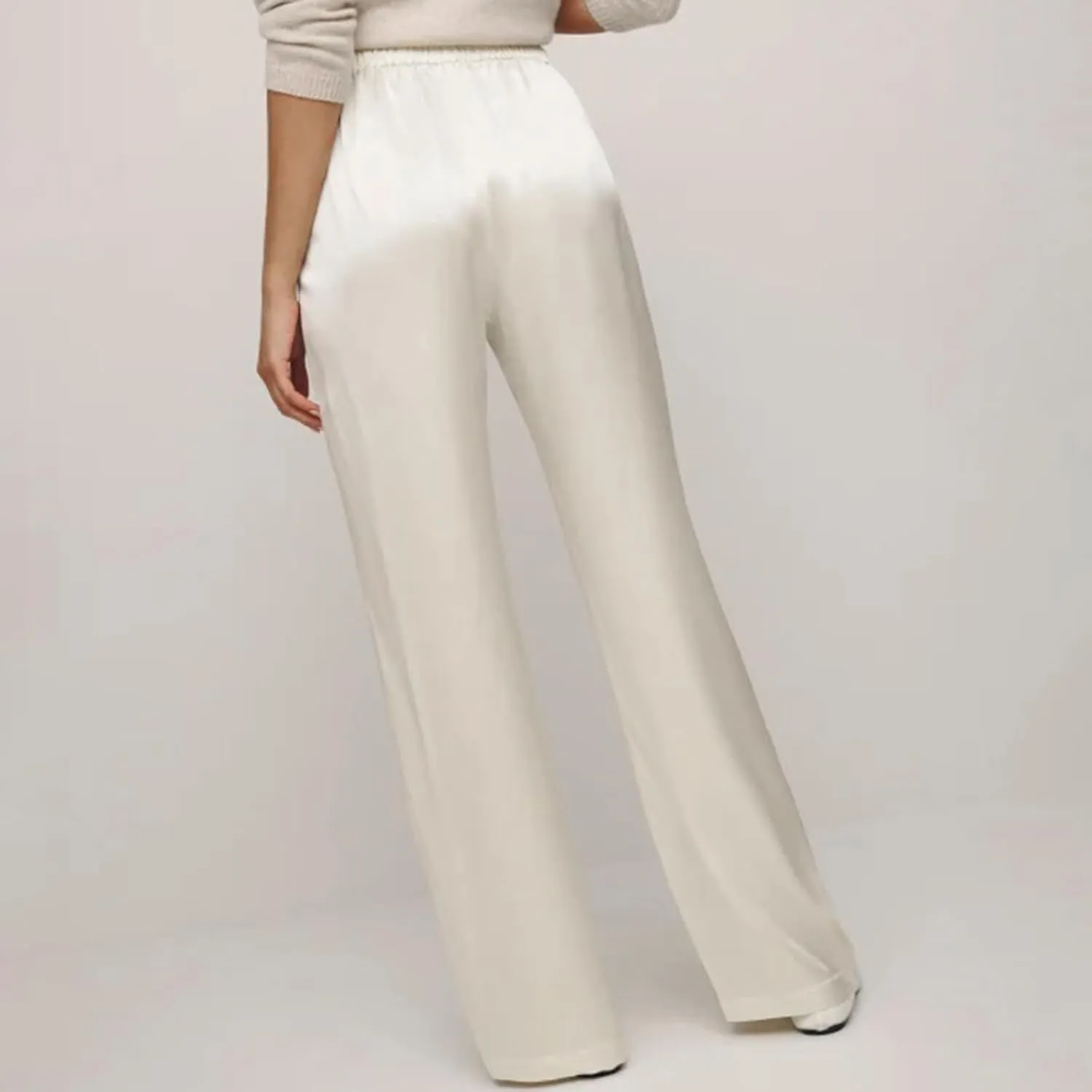 SOLILOQUY Women Y2K Satin Wide Leg Pants Casual Elastic High Waist Solid Loose Fit Lounge Pants Office Ladies Work Trousers