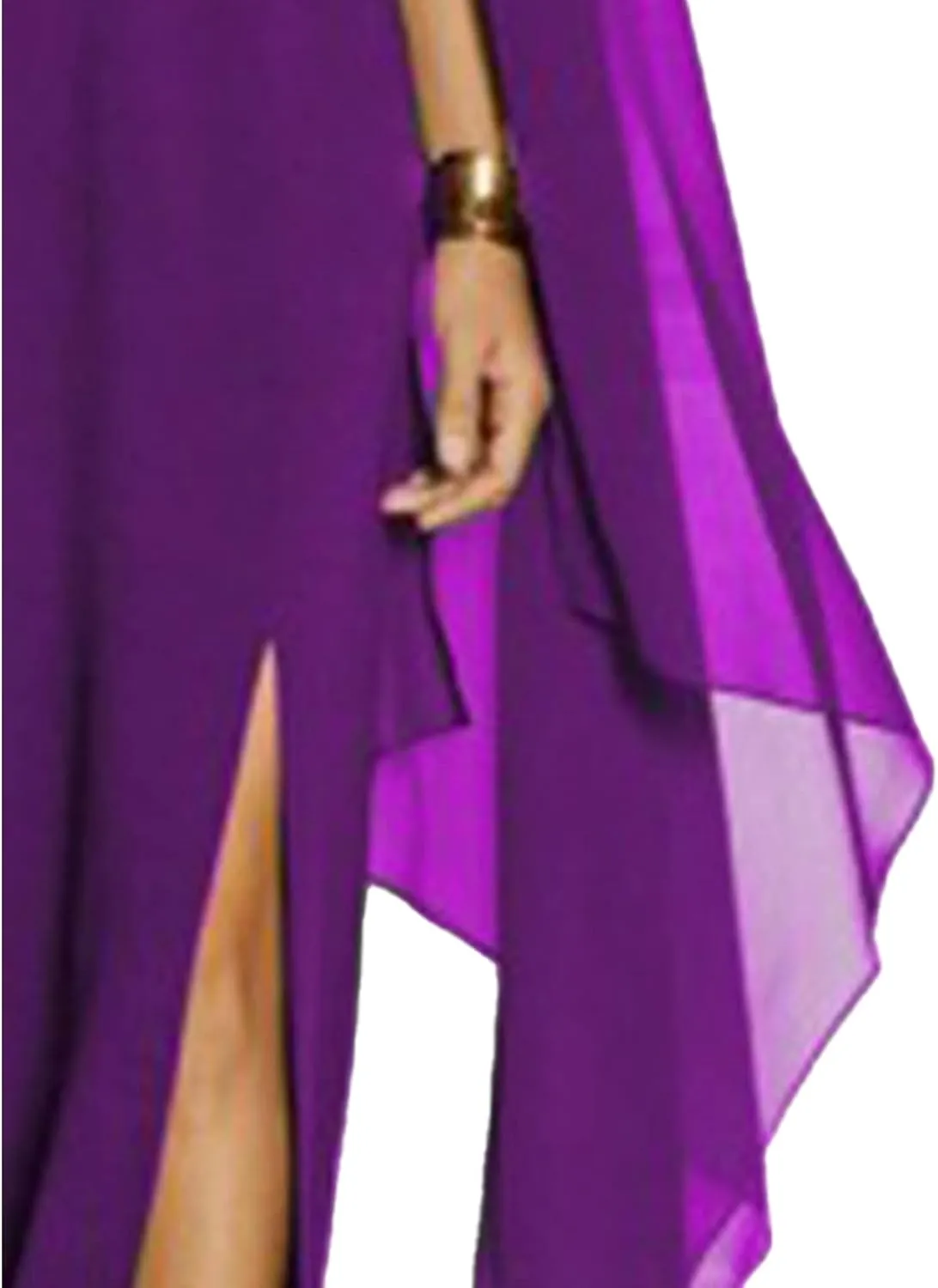 SOMTHRON Women's Elegant High Split Flare Cape Sleeve Chiffon Long Dress Evening Gown Cocktail Maxi Formal Dress