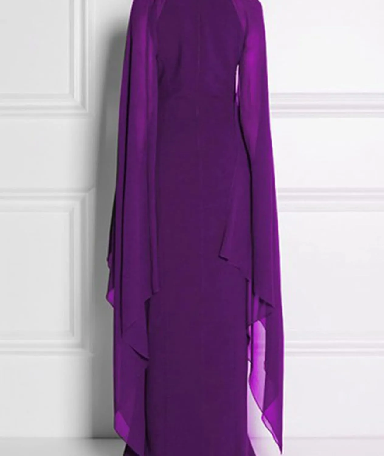 SOMTHRON Women's Elegant High Split Flare Cape Sleeve Chiffon Long Dress Evening Gown Cocktail Maxi Formal Dress