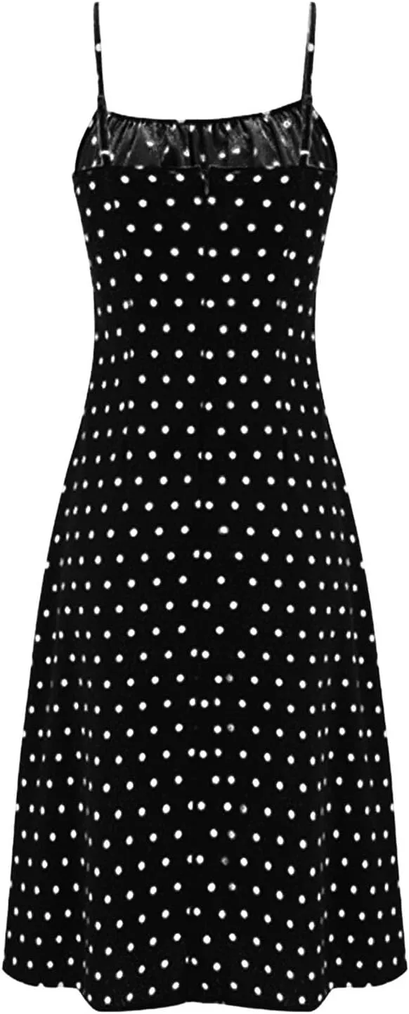 Spaghetti Strap Dresses for Women 2025 Polka Dot Sleeveless Slit Midi Dress Summer Sexy Boho Flowy Beach Vacation Sundress