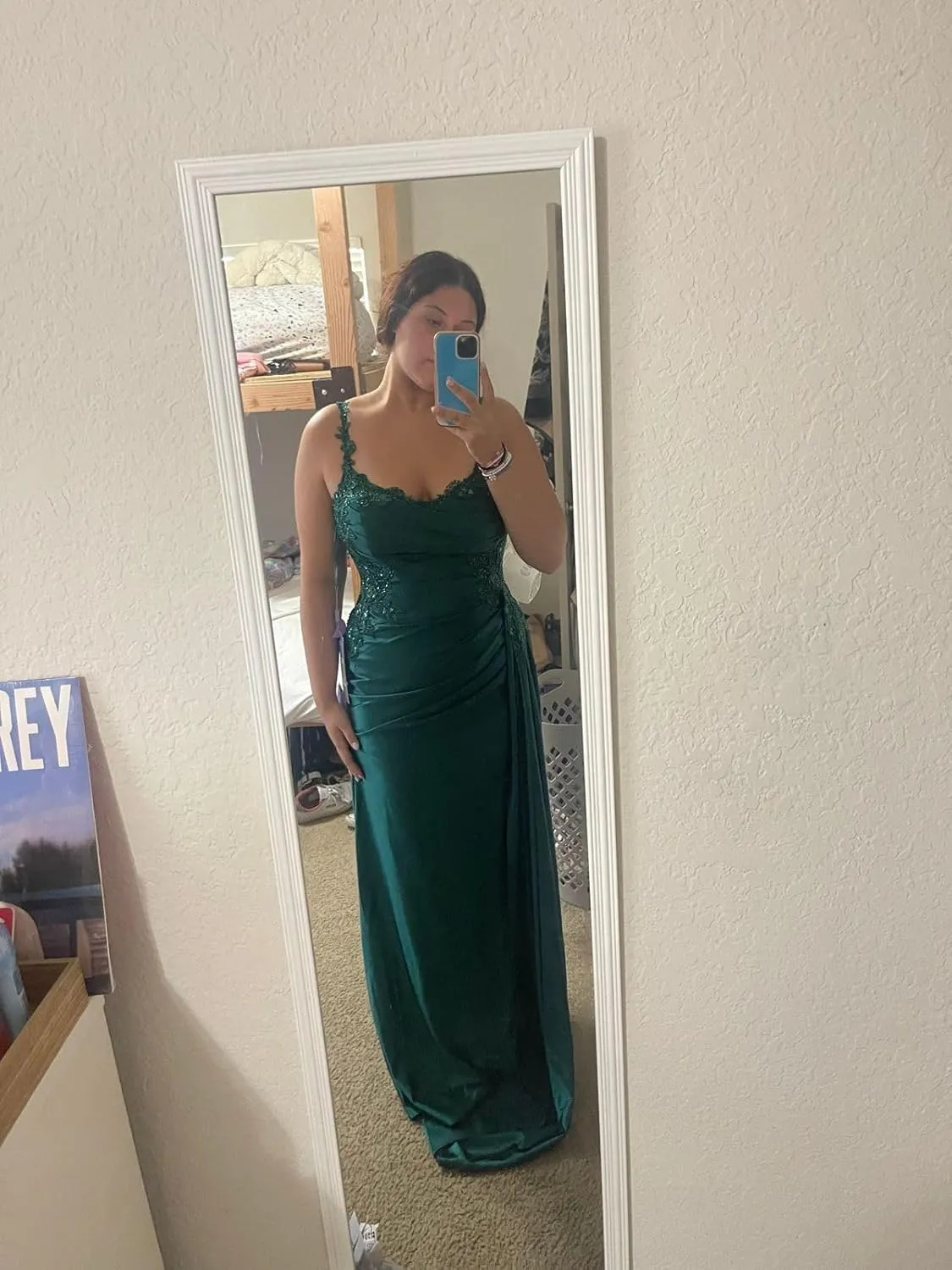 Spaghetti Strap Satin Prom Dress 2025 with Slit Long Mermaid Corset Prom Dresses Formal Evening Dresses for Women