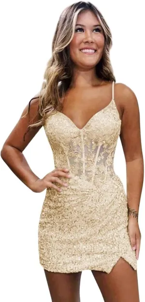 Sparkly Sequin Homecoming Dresses 2024 Bodycon Short Prom Dress for Teens Backless