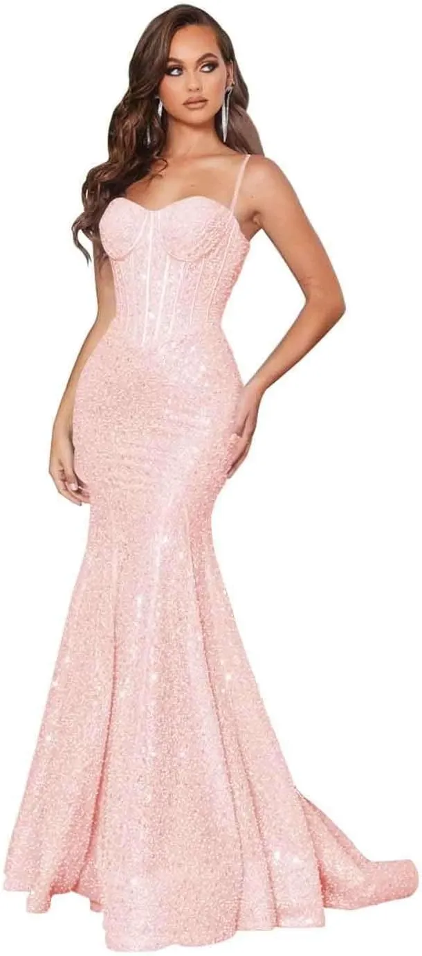 Sparkly Sequin Prom Dresses for Teens 2025 Spaghetti Strap Long Glitter Mermaid Evening Gown