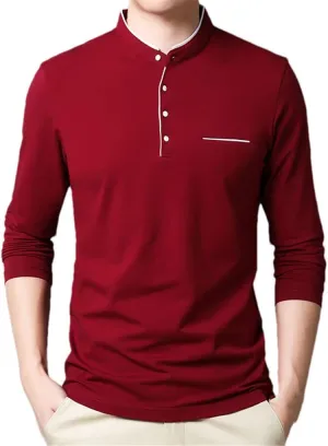 Spring Mens Tshirt Long Sleeve Stand Basic Solid Blouse Tee Shirt Top Casual Cotton Male Undershirt