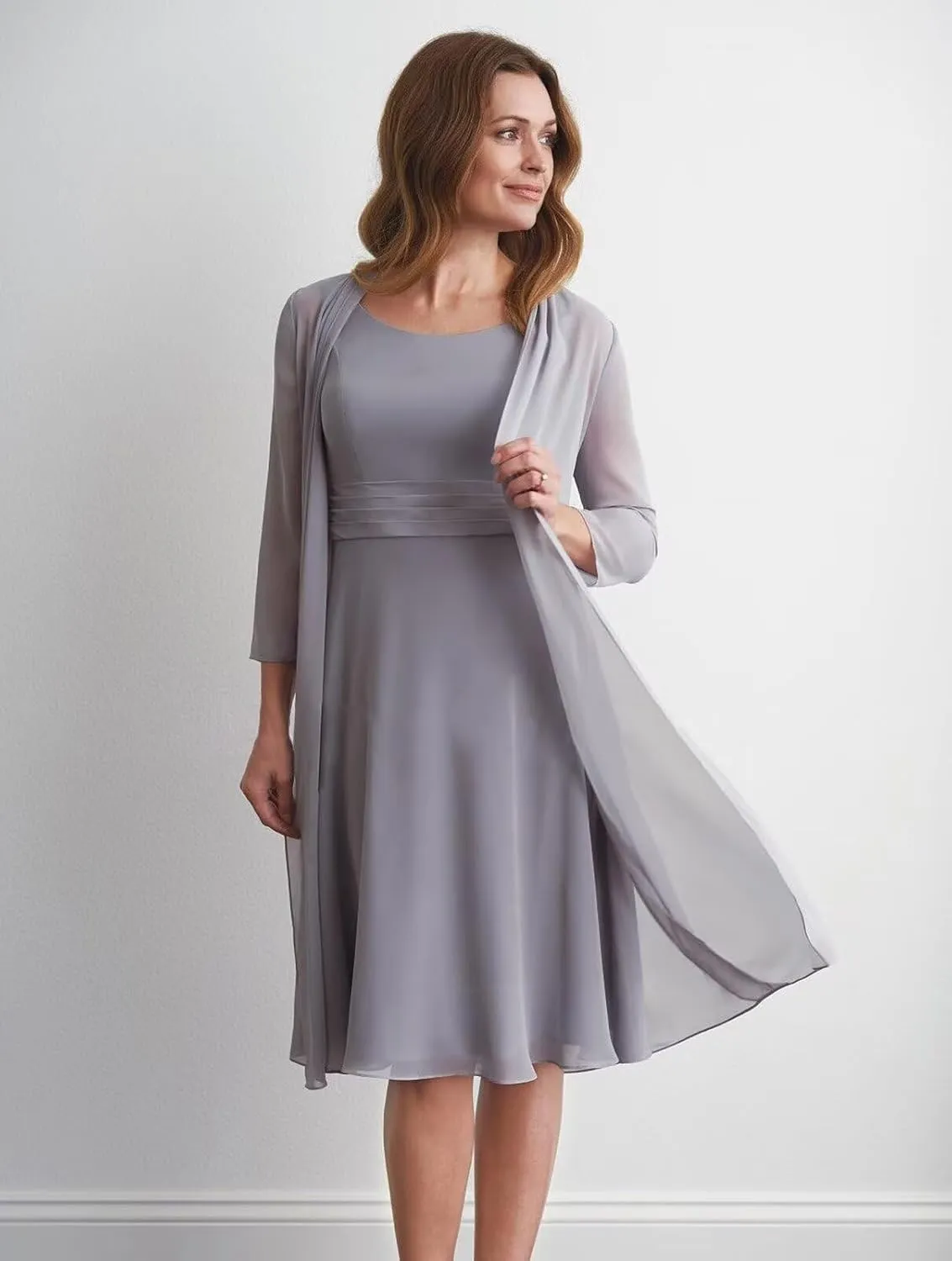 Sukleet Women's 2 Pieces Mother of The Bride Dresses for Wedding with Jacket Chiffon Formal Wedding Guest Dress