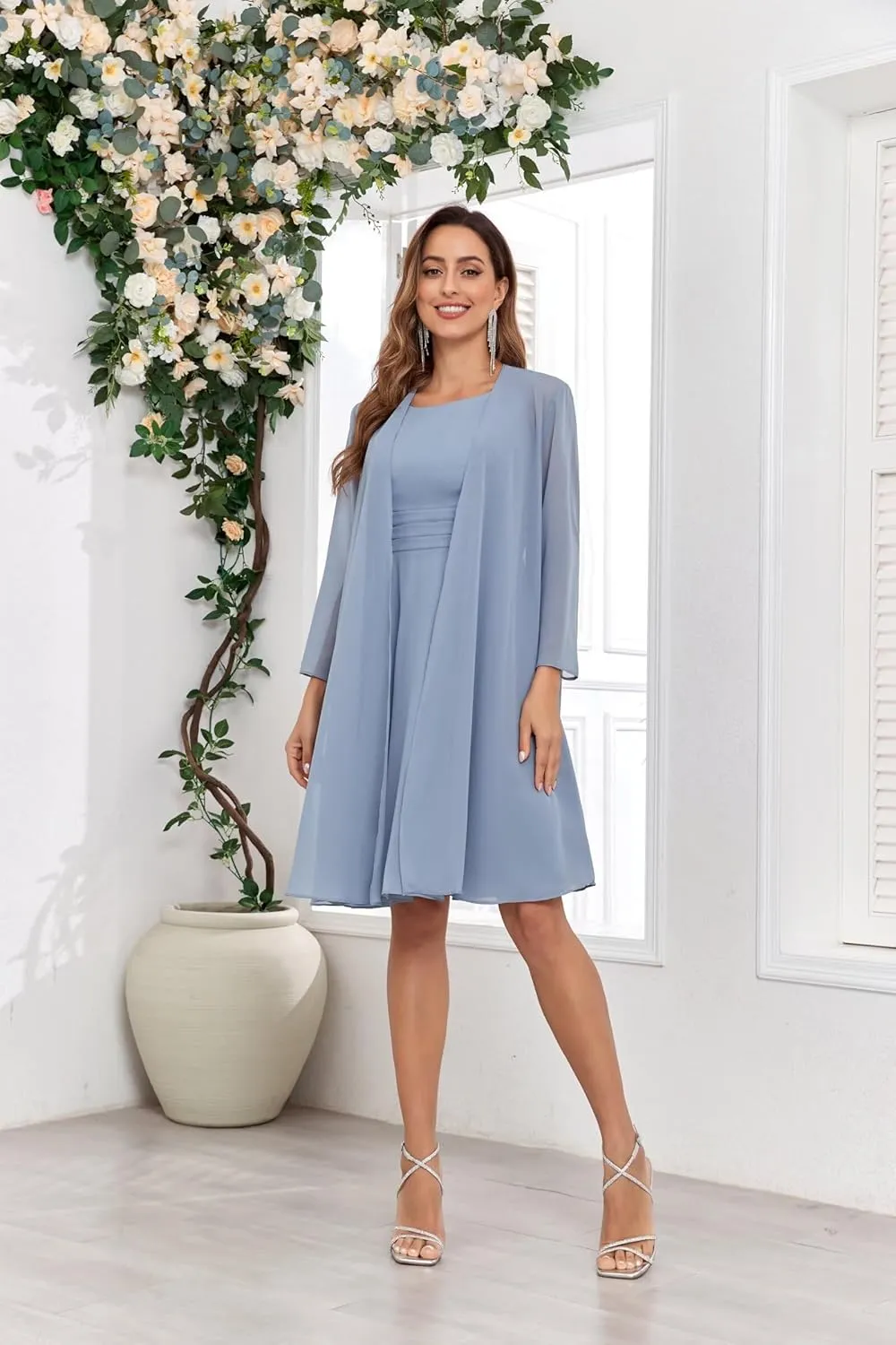 Sukleet Women's 2 Pieces Mother of The Bride Dresses for Wedding with Jacket Chiffon Formal Wedding Guest Dress