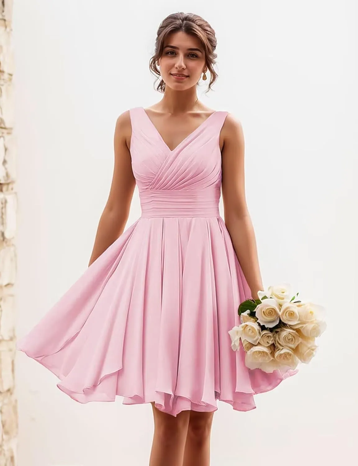 Summer Cocktail Dress Short Chiffon Mini Sundress Sleeveless V-Neck Casual Beach Dress