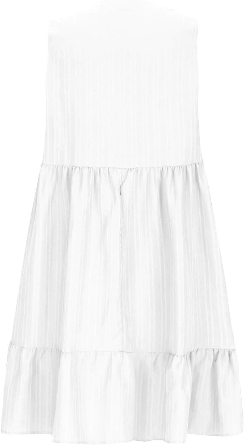 Summer Dresses for Women 2025 Sleeveless v Neck Mini Shirt Dress Casual Pleated Boho Ruffle A Line Swing Sundresses