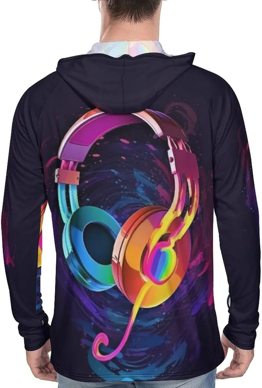 Sun Protection Shirt Long Sleeve Hoodie Color Gradient Music Lightweight Rash Guard Quick Dry Sun Shirt for Outdoor
