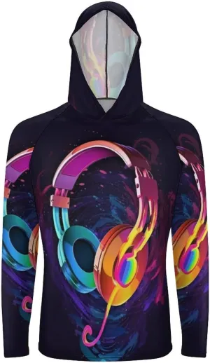 Sun Protection Shirt Long Sleeve Hoodie Color Gradient Music Lightweight Rash Guard Quick Dry Sun Shirt for Outdoor