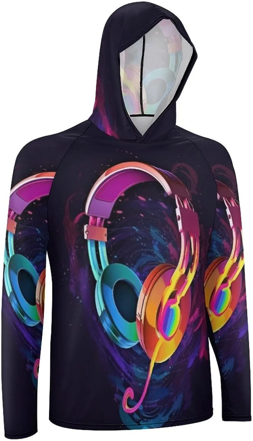 Sun Protection Shirt Long Sleeve Hoodie Color Gradient Music Lightweight Rash Guard Quick Dry Sun Shirt for Outdoor