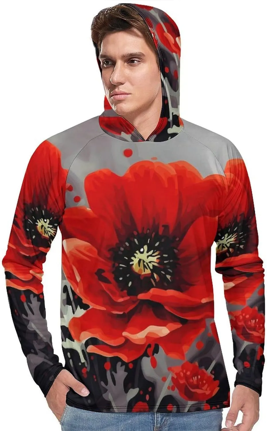 Sun Protection Shirt Long Sleeve Hoodie Dancing Red Flower Lightweight Rash Guard Quick Dry Sun Shirt for Outdoor
