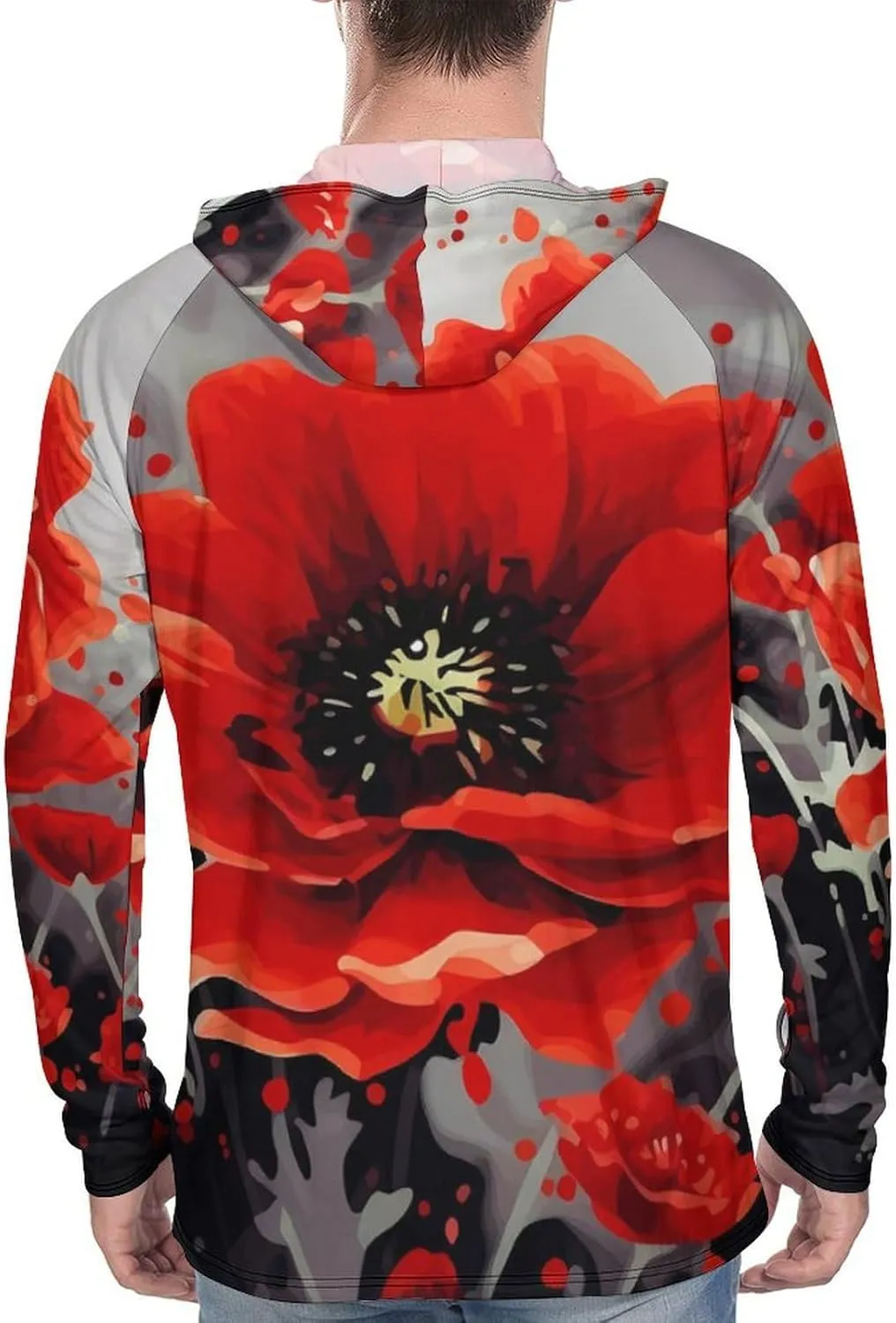 Sun Protection Shirt Long Sleeve Hoodie Dancing Red Flower Lightweight Rash Guard Quick Dry Sun Shirt for Outdoor
