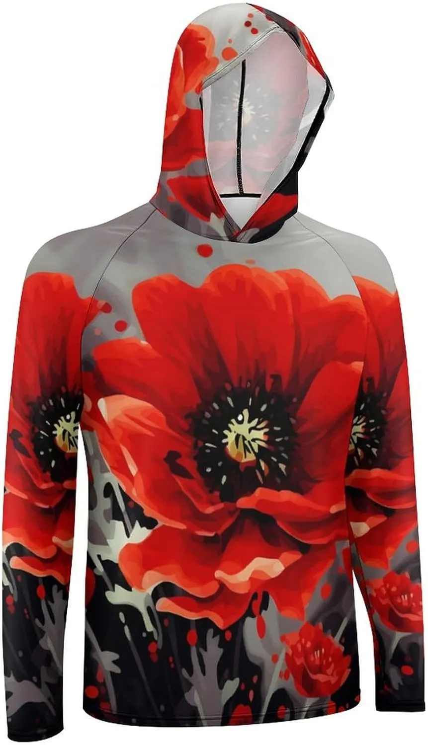 Sun Protection Shirt Long Sleeve Hoodie Dancing Red Flower Lightweight Rash Guard Quick Dry Sun Shirt for Outdoor