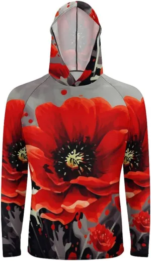 Sun Protection Shirt Long Sleeve Hoodie Dancing Red Flower Lightweight Rash Guard Quick Dry Sun Shirt for Outdoor